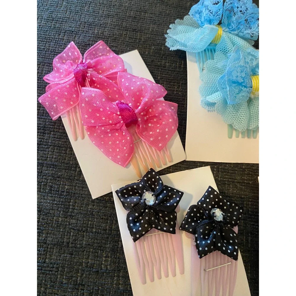 Unbranded Hair Side Combs Girls Multicolor New Bow Lace Polka Dot 5 Pair Lot